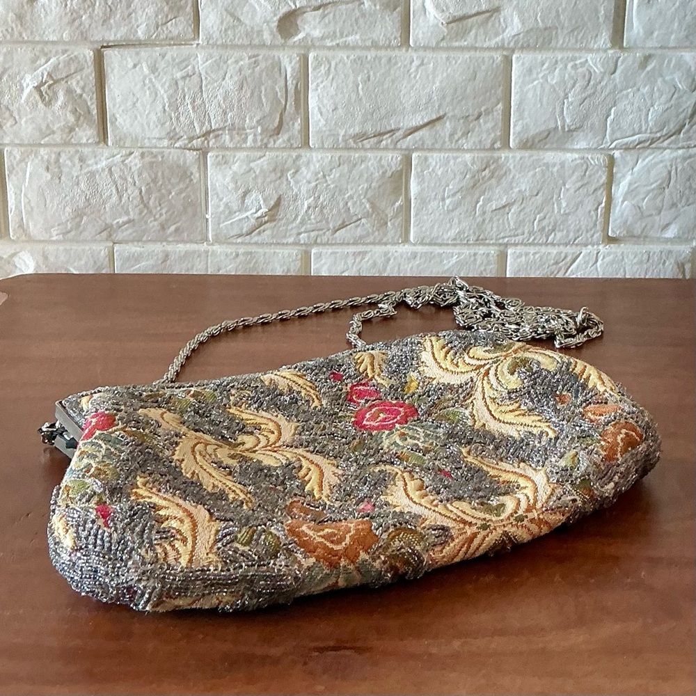 SOLD 1930s 40s French Tapestry Petit Point Victorian Floral Purse Snap Close - Picture 9 of 17